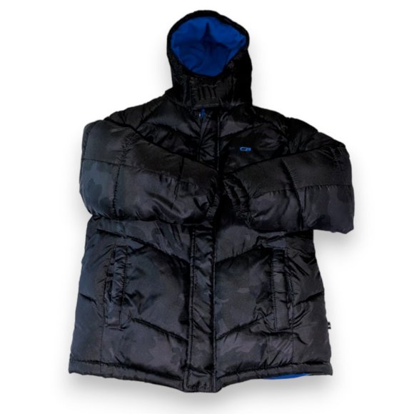 CB Sports Athletic Weather Protection Black Blue Lined Hooded Puff Jacket 14/16 - Picture 3 of 11